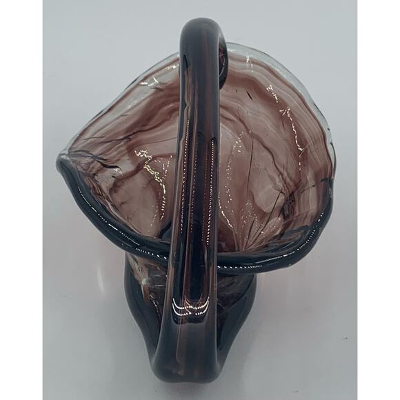 Murano Style Art Glass Candy Basket Dish Brown Clear Handle Hand Blown Collect - Picture 2 of 8